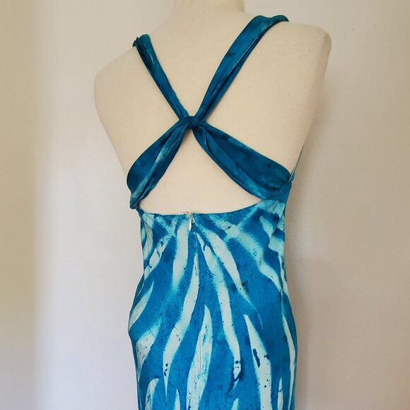 NEW Silk Short midi maxi halter summer Dress painted white blue beach resort 4 6 - Picture 11 of 12